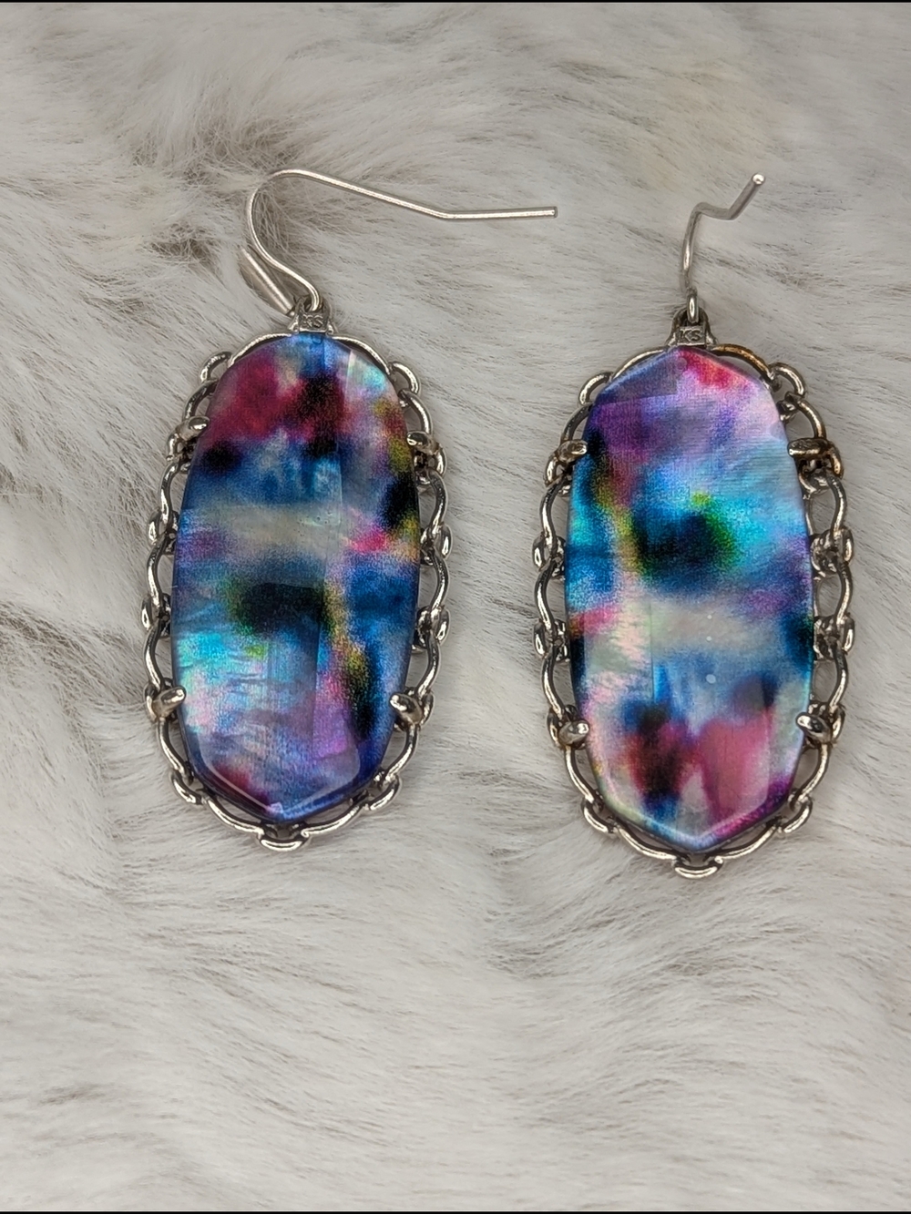 Kendra Scott Elle Macrame style Earrings Silver with Watercolor Illusion stone - Picture 6 of 6
